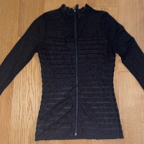 Black Mesh Ruffle Top - Picture 3 of 6